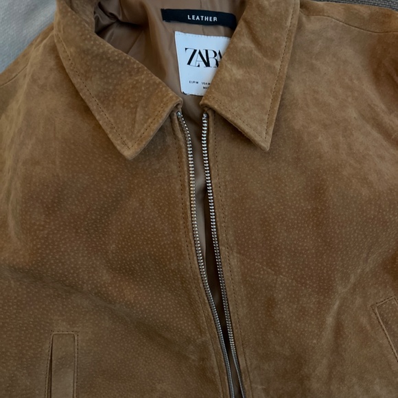 NWT Zara genuine suede leather jacket tan camel Medium 4341/853 - Picture 3 of 4